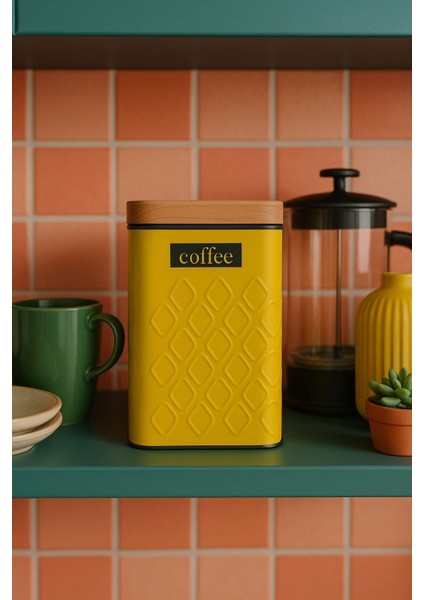 Ahşap Görünümlü Metal Kapaklı 1 Adet Gofreli Sarı Kahve Saklama Kutusu & Kavanoz 17*11*8 cm fırsatları