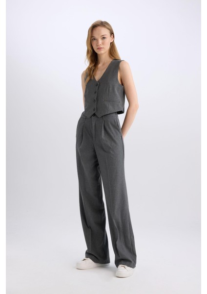 Wide Leg Kumaş Palazzo Pantolon Çift Cepli Normal Bel Standart Boy Geniş Bol Paça D5066AX24AU