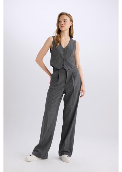Wide Leg Kumaş Palazzo Pantolon Çift Cepli Normal Bel Standart Boy Geniş Bol Paça D5066AX24AU fırsatları