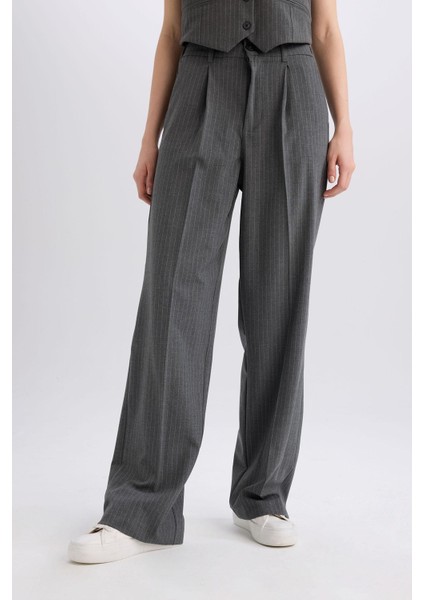 Wide Leg Kumaş Palazzo Pantolon Çift Cepli Normal Bel Standart Boy Geniş Bol Paça D5066AX24AU indirimleri