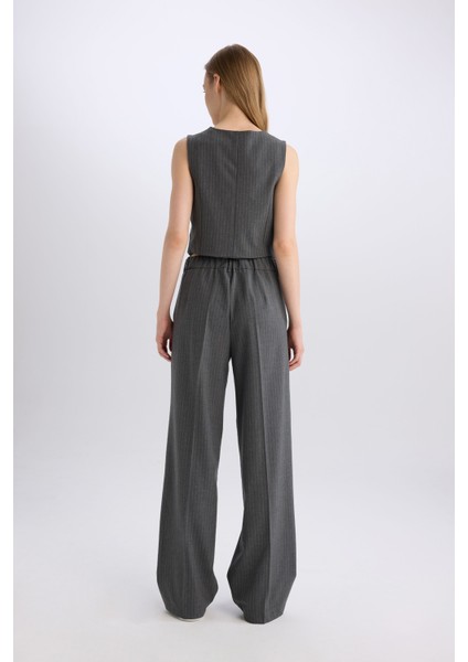 Wide Leg Kumaş Palazzo Pantolon Çift Cepli Normal Bel Standart Boy Geniş Bol Paça D5066AX24AU