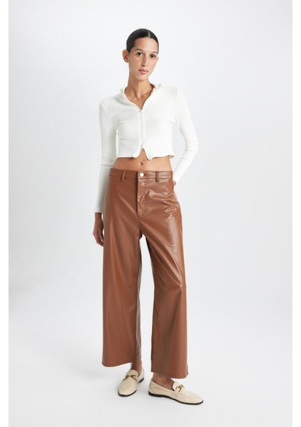 Culotte Crop Suni Deri Pantolon Yüksek Bel Geniş Bol Paça D5251AX24AU fiyatları