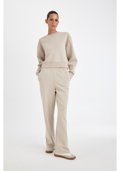 Straight Fit Beli Lastikli Eşofman Altı Yüksek Bel Cepli Kalın Basic Düz B8571AX24WN modelleri