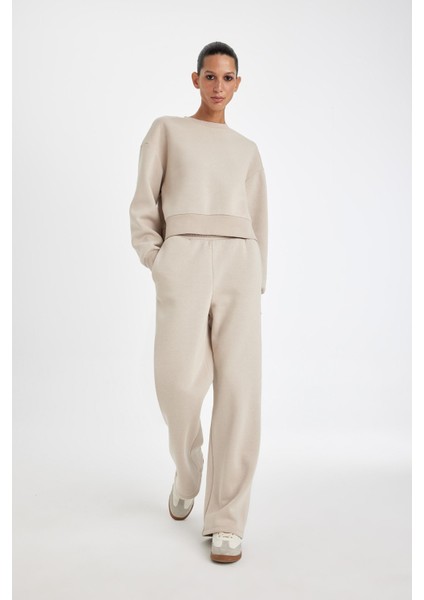 Straight Fit Beli Lastikli Eşofman Altı Yüksek Bel Cepli Kalın Basic Düz B8571AX24WN fırsatları