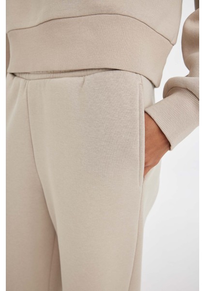Straight Fit Beli Lastikli Eşofman Altı Yüksek Bel Cepli Kalın Basic Düz B8571AX24WN