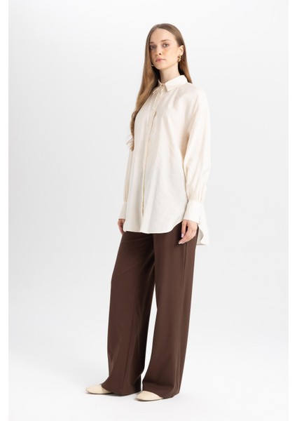 Wide Leg Geniş Paça Beli Lastikli Bağcıklı Basic Düz Palazzo Pantolon C5628AX24AU fiyatları