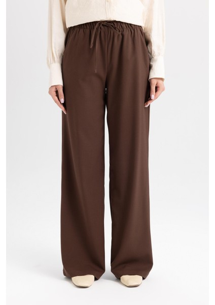 Wide Leg Geniş Paça Beli Lastikli Bağcıklı Basic Düz Palazzo Pantolon C5628AX24AU fırsatları
