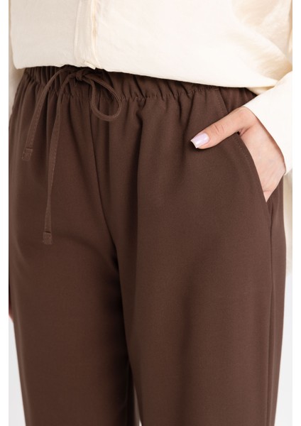 Wide Leg Geniş Paça Beli Lastikli Bağcıklı Basic Düz Palazzo Pantolon C5628AX24AU indirimleri