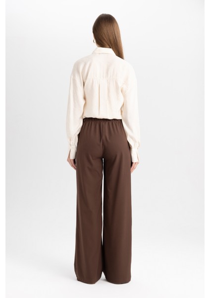 Wide Leg Geniş Paça Beli Lastikli Bağcıklı Basic Düz Palazzo Pantolon C5628AX24AU