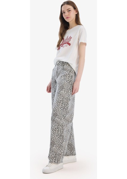 Baggy Fit Gabardin Pantolon Yüksek Bel Leopar Desenli Standart Boy D8149AX25SP modelleri