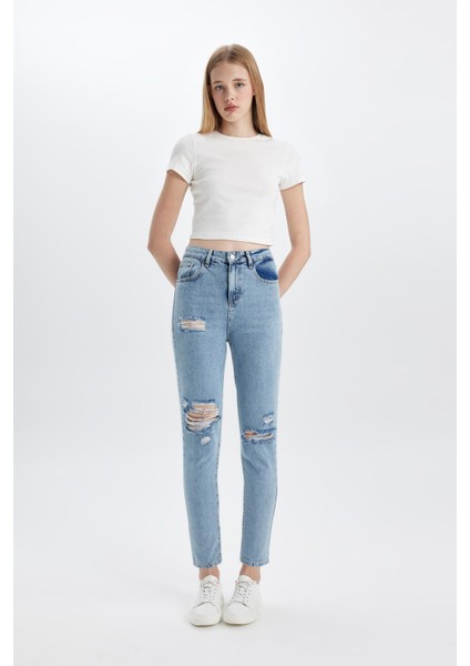 Lina Lina Mom Fit Yırtık Detaylı Yüksek Bel Bilek Boy Jean Yıkamalı Pantolon C2384AX24SM fiyatları