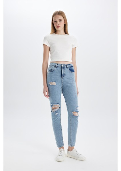 Lina Lina Mom Fit Yırtık Detaylı Yüksek Bel Bilek Boy Jean Yıkamalı Pantolon C2384AX24SM modelleri