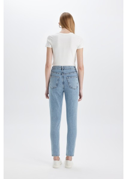 Lina Lina Mom Fit Yırtık Detaylı Yüksek Bel Bilek Boy Jean Yıkamalı Pantolon C2384AX24SM