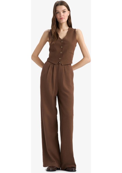 Wide Leg Fermuarlı Normal Bel Standart Boy Geniş Paça Keten Karışımlı Palazzo Pantolon E6210AX25SP modelleri