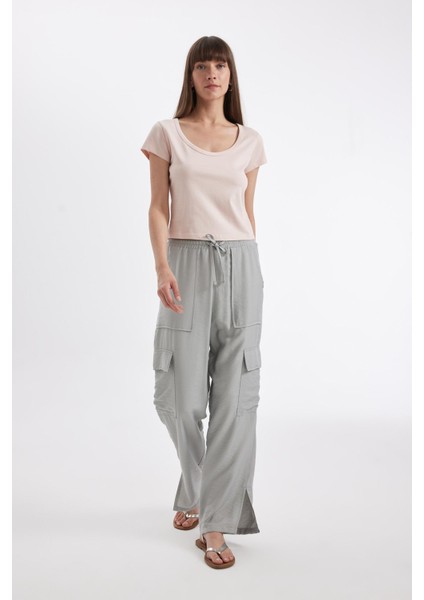 Wide Leg Dökümlü Kumaş Pantolon Beli Lastikli Bağcıklı Geniş Bol Paça Cepli Yüksek Bel Uzun Boy Paça Yırtmaçlı A9212AX24SM modelleri
