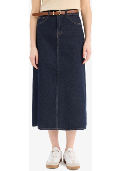 Long Fit Standart Boy Kemerli Yumuşak Jean Etek E5845AX25SP fırsatları