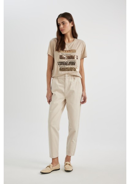 Paperbag Gabardin Kumaş Pantolon Yüksek Bel Cepli Basic Düz Standart Paça S2790AZ24SM