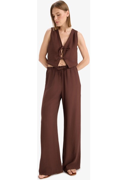 Wide Leg Kumaş Pantolon Çift Cepli Yüksek Bel Geniş Paça E7434AX25SM