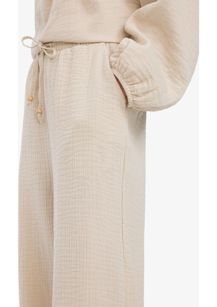 Wide Leg Müslin Kumaş Palazzo Pantolon Çift Cepli Yüksek Bel Geniş Paça E3934AX25SM indirimleri