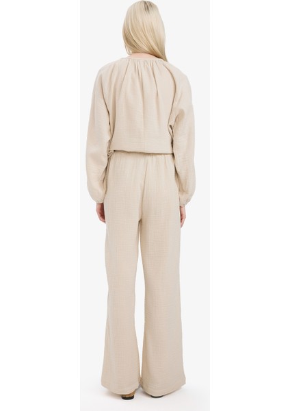 Wide Leg Müslin Kumaş Palazzo Pantolon Çift Cepli Yüksek Bel Geniş Paça E3934AX25SM