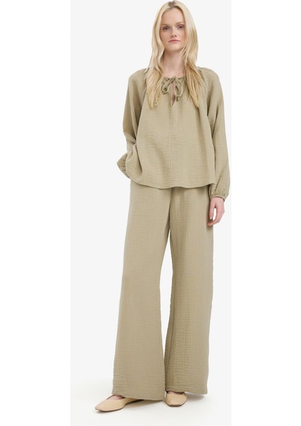 Wide Leg Müslin Kumaş Palazzo Pantolon Çift Cepli Yüksek Bel Geniş Paça E3934AX25SM modelleri