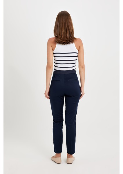 Sigaret Saten Kumaş Pantolon Lacivert Normal Bel Basic Düz Beli Lastikli Düz Paça J8743AZ24WN
