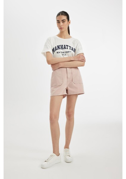 Mom Fit Yüksek Bel Kısa Paça Gabardin Şort D0042AX24HS modelleri