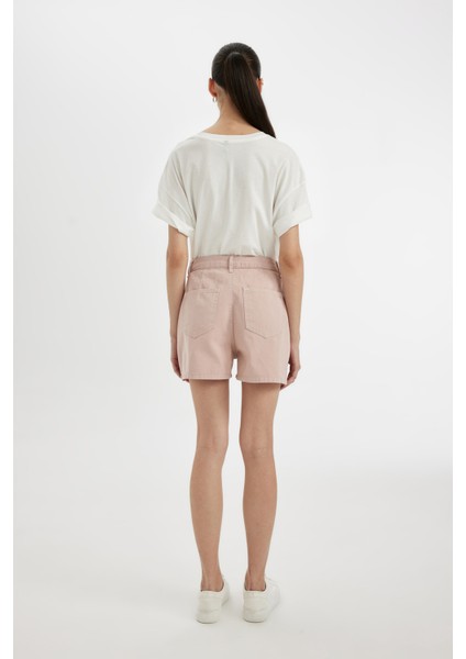 Mom Fit Yüksek Bel Kısa Paça Gabardin Şort D0042AX24HS