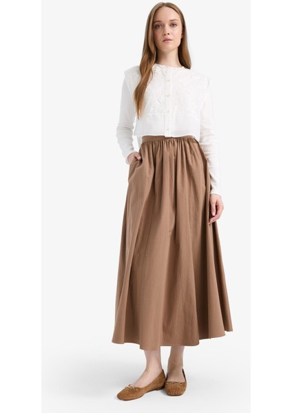 A Kesim Beli Lastikli Poplin Maxi Tesettür Etek E7453AX25SM modelleri