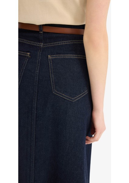 Long Fit Standart Boy Kemerli Yumuşak Jean Etek E5845AX25SP