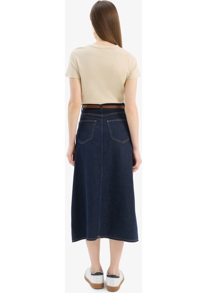 Long Fit Standart Boy Kemerli Yumuşak Jean Etek E5845AX25SP