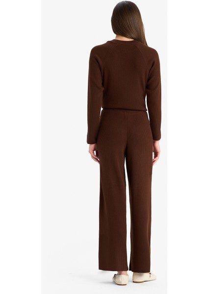 Regular Fit Basic Düz Beli Lastikli Düz Paça Triko Pantolon D6912AX25WN