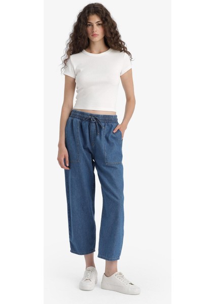 Pull On Carrot Fit Yüksek Bel Crop Fit Yumuşak Jean Pantolon E0954AX25SM