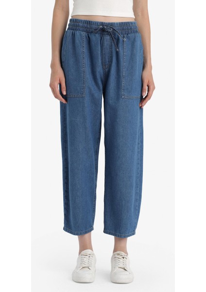 Pull On Carrot Fit Yüksek Bel Crop Fit Yumuşak Jean Pantolon E0954AX25SM fırsatları