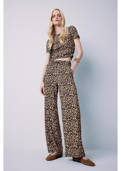 Straight Fit Leopar Desenli Cepli Bürümcük Pantolon E2837AX25SP