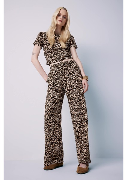 Straight Fit Leopar Desenli Cepli Bürümcük Pantolon E2837AX25SP fiyatları