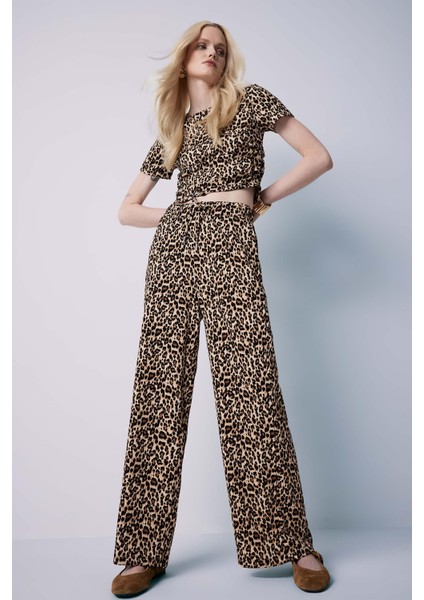 Straight Fit Leopar Desenli Cepli Bürümcük Pantolon E2837AX25SP fırsatları