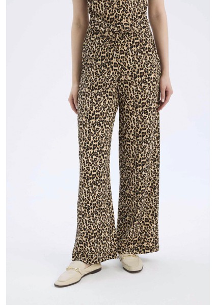 Straight Fit Leopar Desenli Cepli Bürümcük Pantolon E2837AX25SP