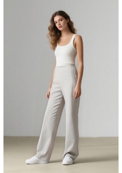 Coool Wide Leg Kareli Normal Bel Geniş Paça Pantolon E6121AX25SP fiyatları