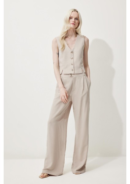 Wide Leg Geniş Paça Uzun Boy Keten Karışımlı Kumaş Palazzo Pantolon E0112AX25SP