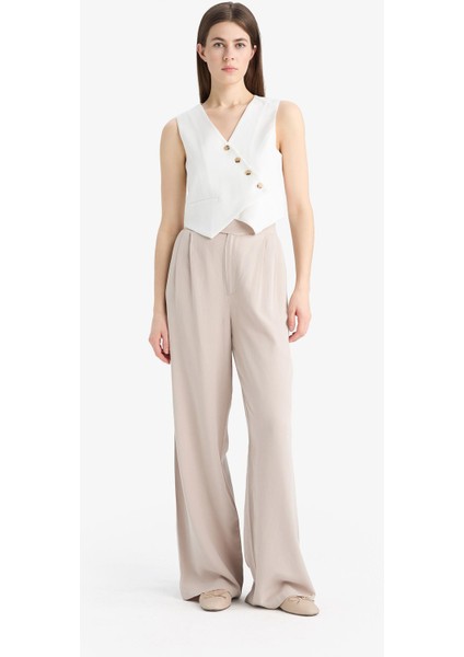 Wide Leg Geniş Paça Uzun Boy Keten Karışımlı Kumaş Palazzo Pantolon E0112AX25SP fiyatları