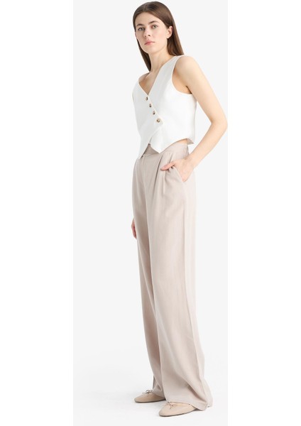 Wide Leg Geniş Paça Uzun Boy Keten Karışımlı Kumaş Palazzo Pantolon E0112AX25SP modelleri