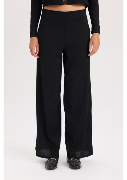 Wide Leg Geniş Bol Paça Beli Lastikli Basic Düz Bürümcük Pantolon D6300AX24AU indirimleri