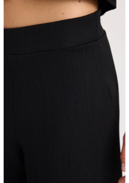 Wide Leg Geniş Bol Paça Beli Lastikli Basic Düz Bürümcük Pantolon D6300AX24AU