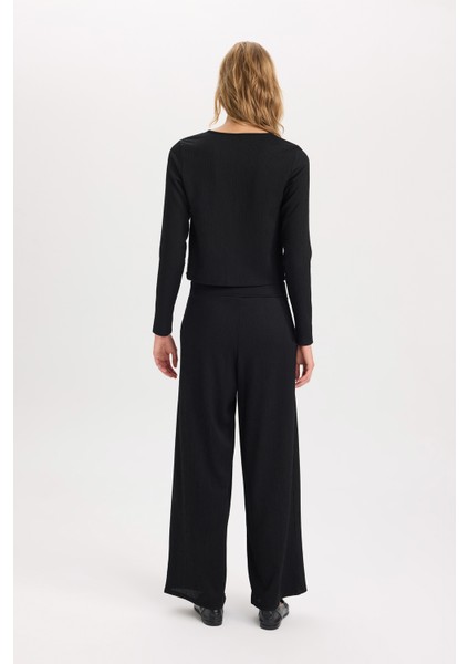 Wide Leg Geniş Bol Paça Beli Lastikli Basic Düz Bürümcük Pantolon D6300AX24AU