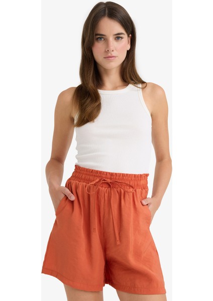 Yüksek Beli Lastikli Düz Paça Şort F0487AX25SM fırsatları