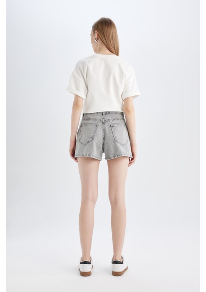 Mom Fit Yüksek Bel Jean Şort C0689AX24HS