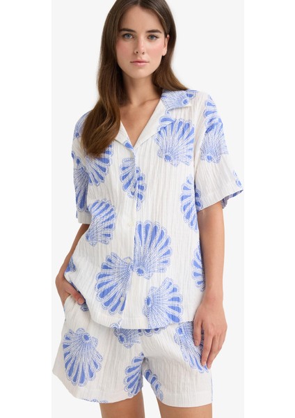 Regular Fit Desenli Ceket Yaka Müslin Kısa Kollu Gömlek F6998AX25SM