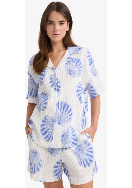 Regular Fit Desenli Ceket Yaka Müslin Kısa Kollu Gömlek F6998AX25SM modelleri