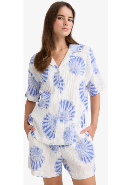 Regular Fit Desenli Ceket Yaka Müslin Kısa Kollu Gömlek F6998AX25SM fırsatları